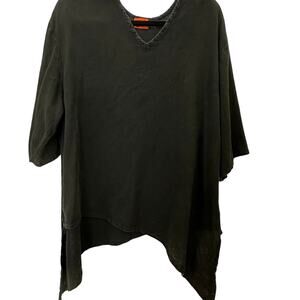 Oh My Gauze Black Tunic Top Button Women sz 16 XL Artsy Minimalist Boho Cotton